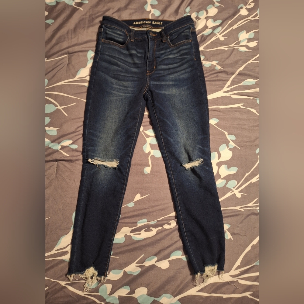 American Eagle Outfitters Dark Blue Distressed Jeggings